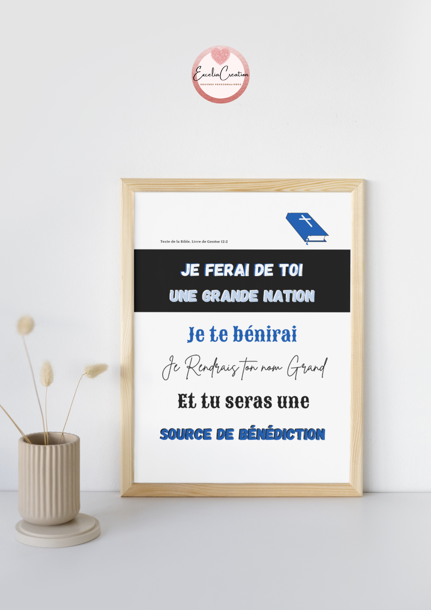 Tableau / Affiche de versets bibliques: Extrait de la Bible LSG - Livre de Genèse12V2