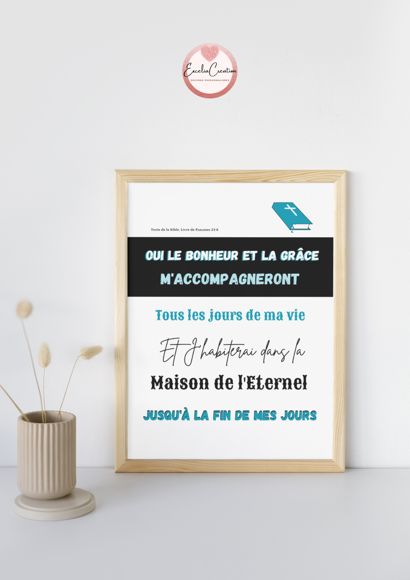 Tableau / Affiche de versets bibliques: Extrait de la Bible LSG - Livre de Psaumes 23