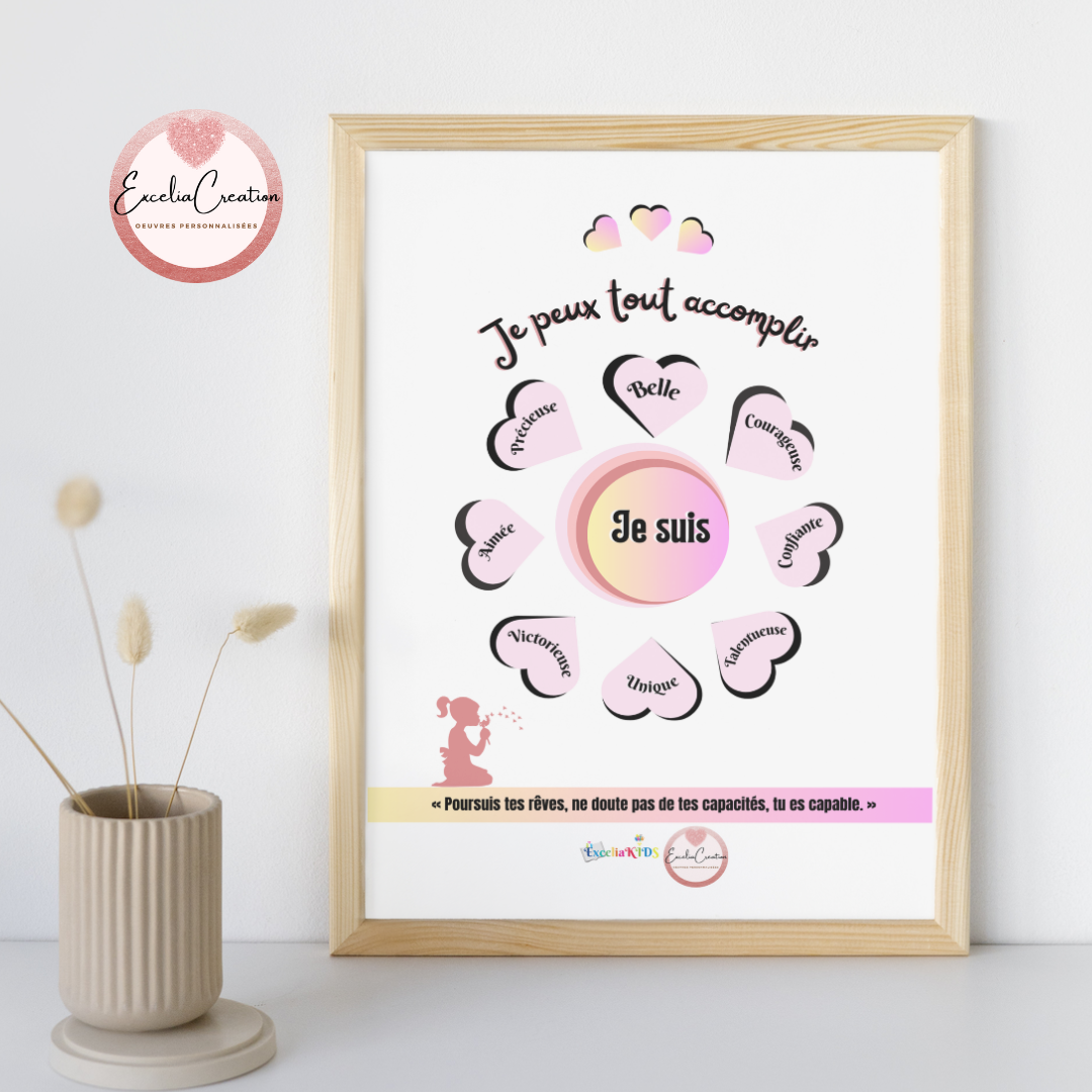 Tableau de motivation "JE PEUX TOUT ACCOMPLIR" - Modèle Fille