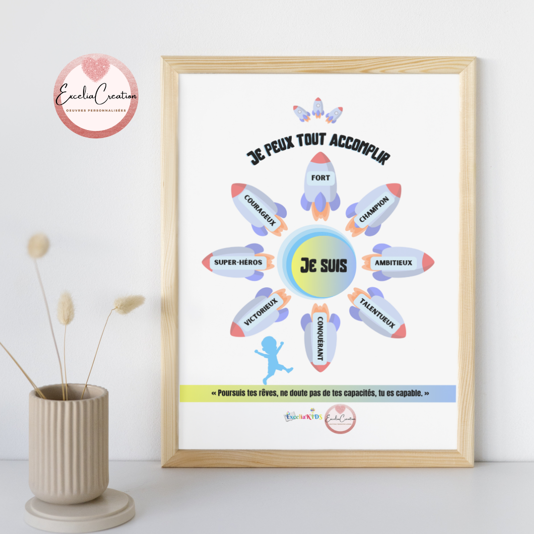 Tableau de motivation "JE PEUX TOUT ACCOMPLIR" - Modèle Garçon