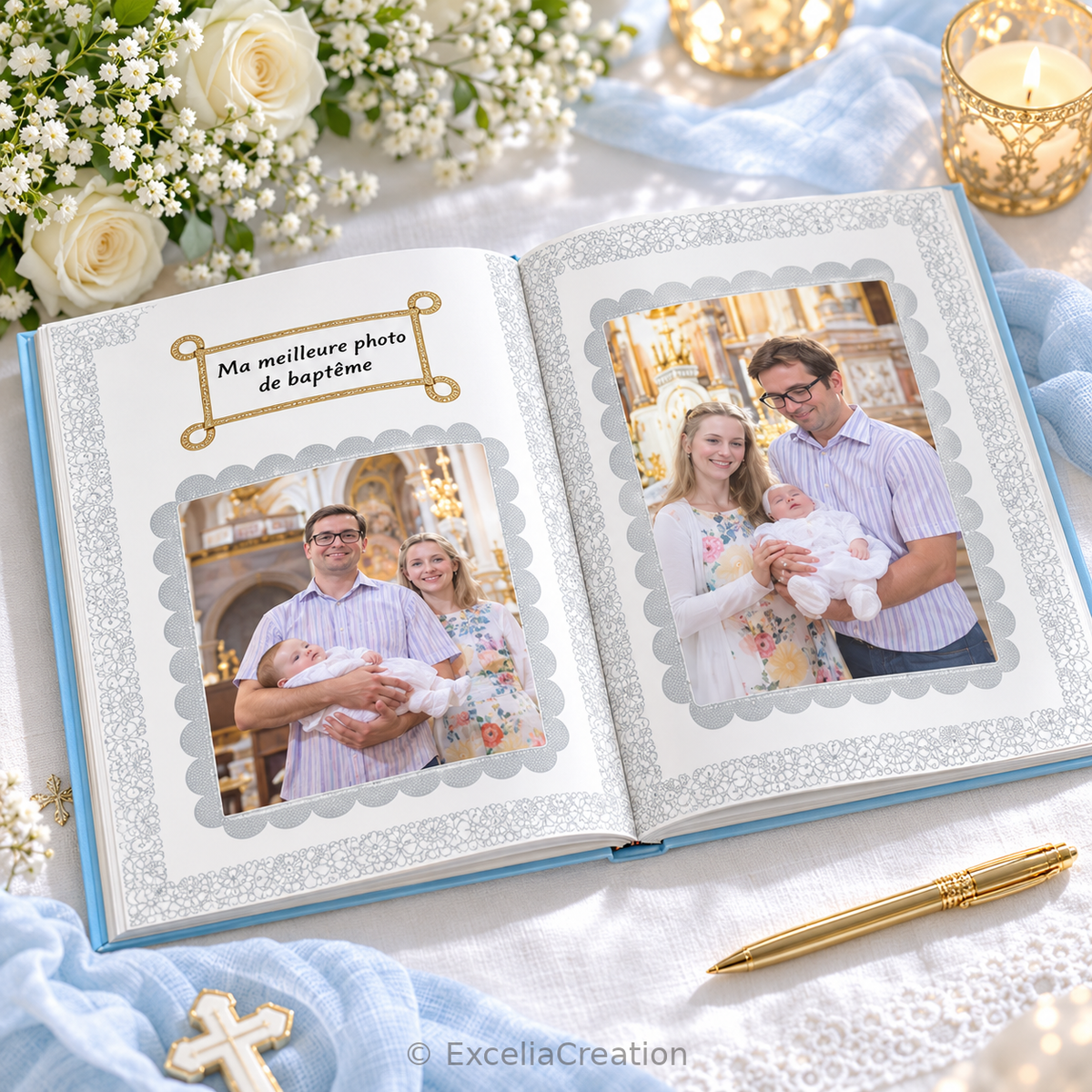 Livre d’or de baptême bleu étoilé — Livre d’or de baptême bleu et or(5)