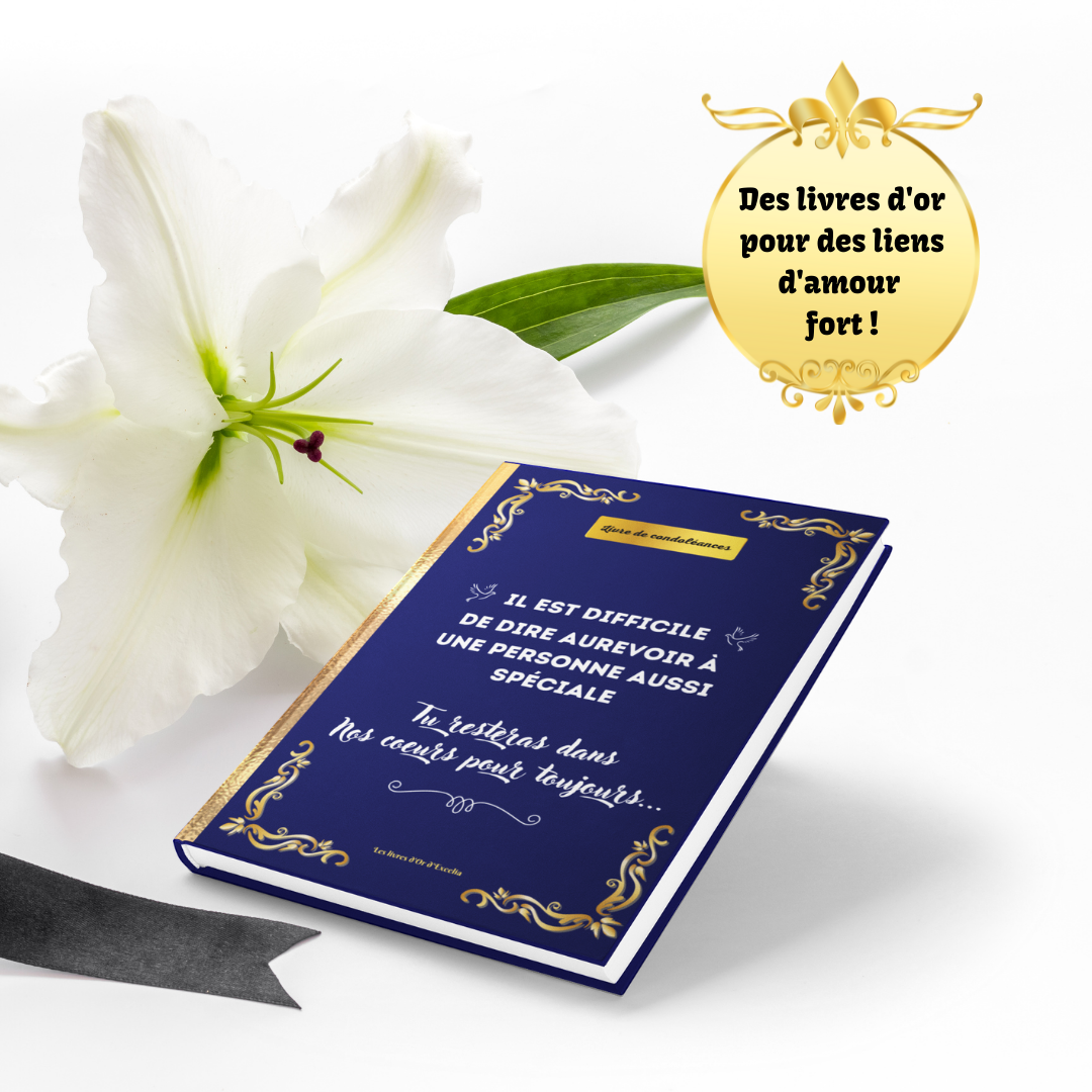 Livre d'Or de Condoléances pour honorer la mémoire d'un être cher, Dire aurevoir à un proche, faire son deuil - BLEU