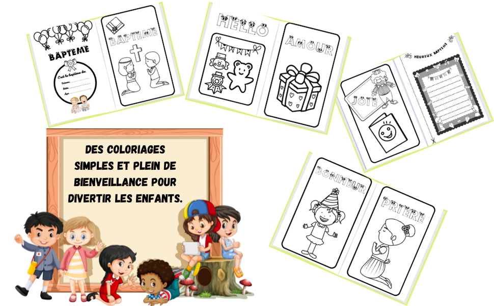 Livre de coloriage de baptême – Dessins et coloriages amusants pour les enfants invités à la fête - Idée de cadeau chrétien dès 2 ans