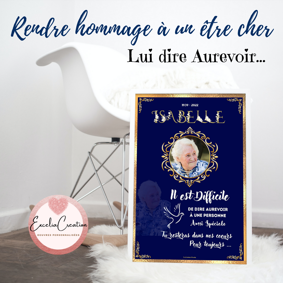 Affiche personnalisée dans un tableau pour rendre hommage suite à la perte d'un être cher - Sincères condoléances
