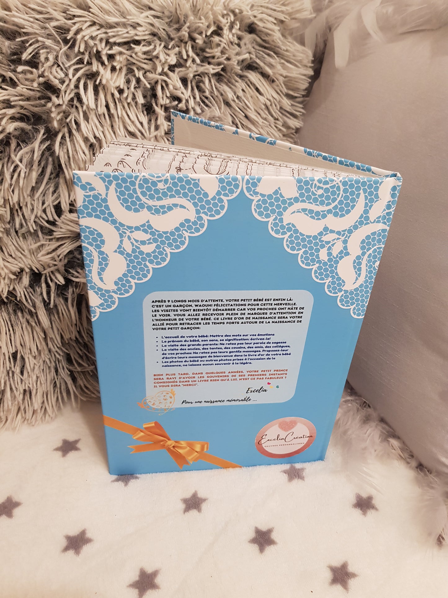 Livre d'Or personnalisé de Naissance pour bébé garçon- Couleur Bleu