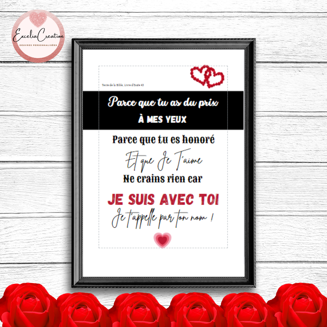 Affiche "Parce que tu as du prix Ă mes yeux" - cadeau saint valentin homme femme â A offrir Ă son amoureux / amoureuse