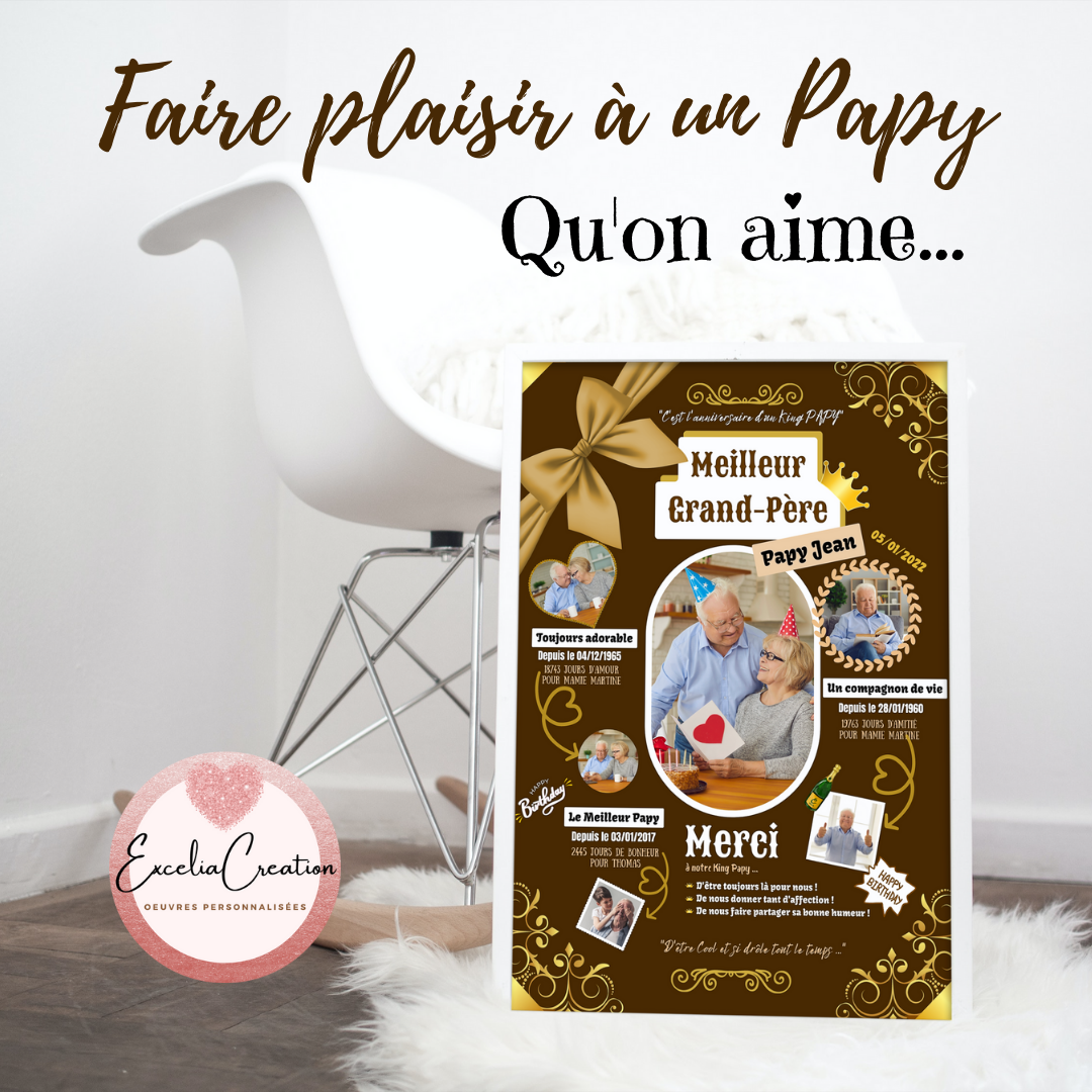 Affiche personnalisée dans un tableau pour faire plaisir à une grand-mère ou grand-père que l'on aime