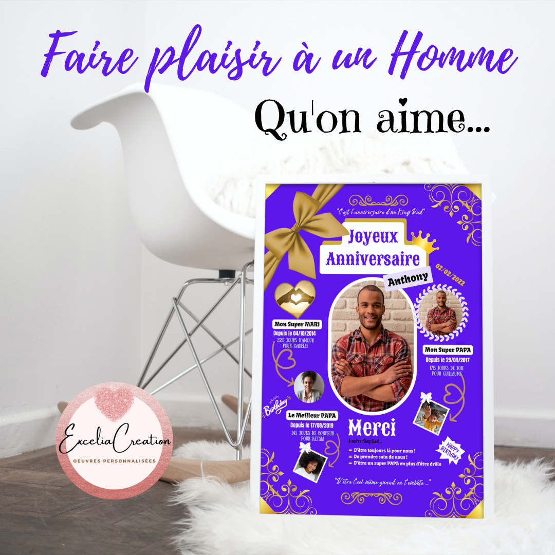 Affiche personnalisée dans un tableau pour faire plaisir à un homme ou une femme que l'on aime