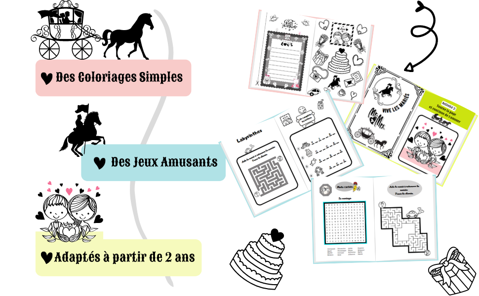 Mes Jeux et Coloriages de Mariage - Cadeau pour enfants invités de 2 à 5 ans - Mariage Royal: Cahier d'activités à colorier