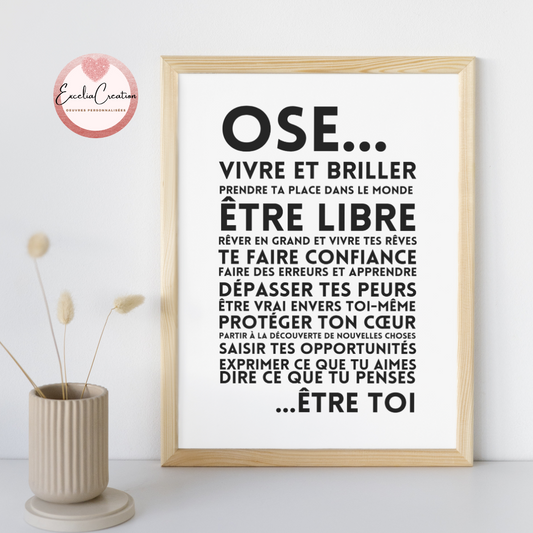 Tableau de motivation "OSE VIVRE ET BRILLER" - Collection Les Supers Parents