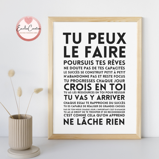 Tableau de motivation "TU PEUX LE FAIRE" - Collection Les Supers Parents
