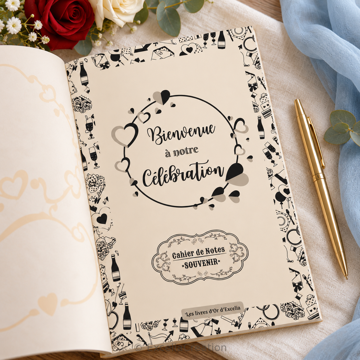 Page de bienvenue du cahier souvenir pour invités