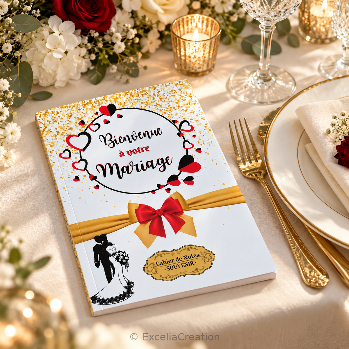 Cahier souvenir pour invité adulte sur une table de mariage