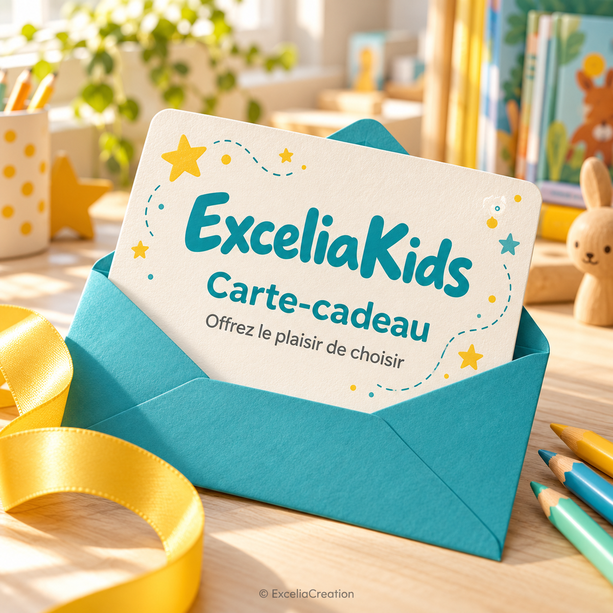 Carte-cadeau ExceliaKids turquoise et jaune