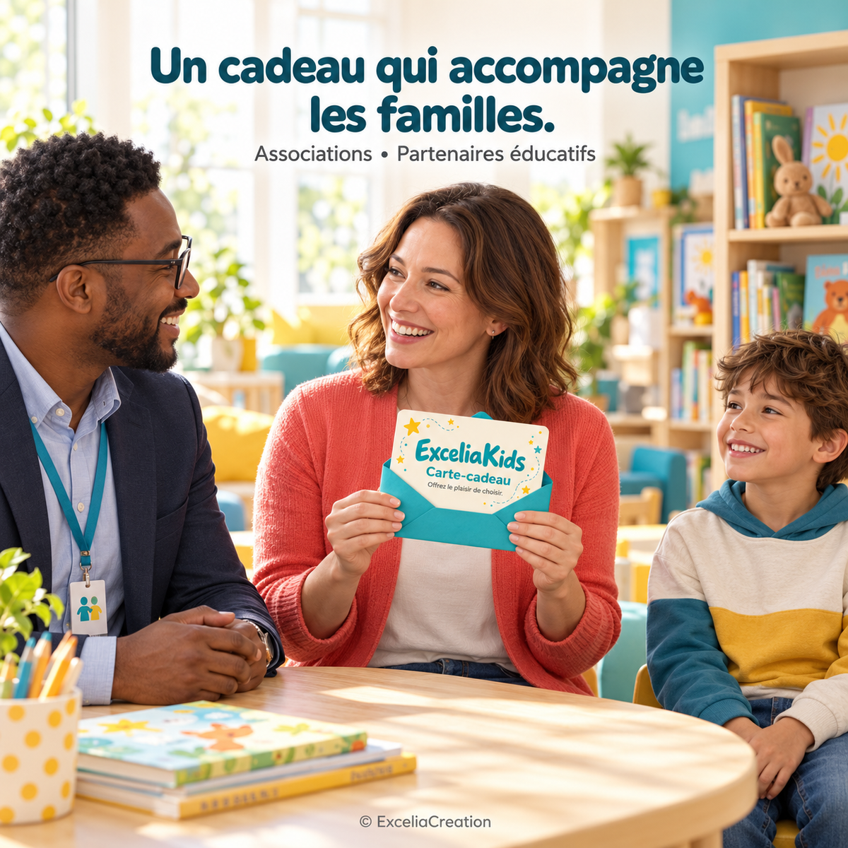 Carte-cadeau ExceliaKids présentée aux familles et partenaires éducatifs