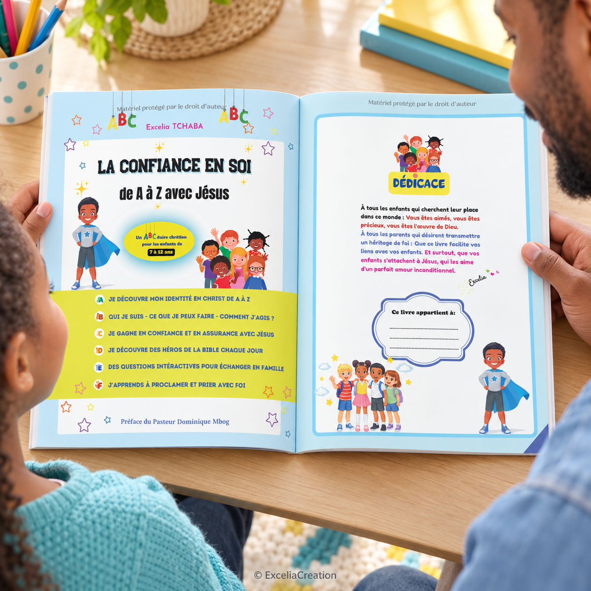 Pages de présentation et dédicace en lecture père-fille