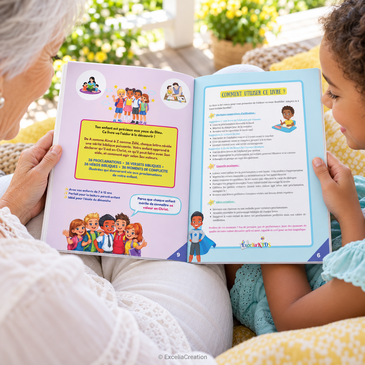 Lecture des pages de présentation avec une grand-mère