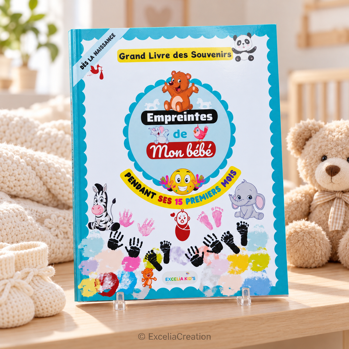 Couverture du livre des empreintes de bébé A4 présenté debout