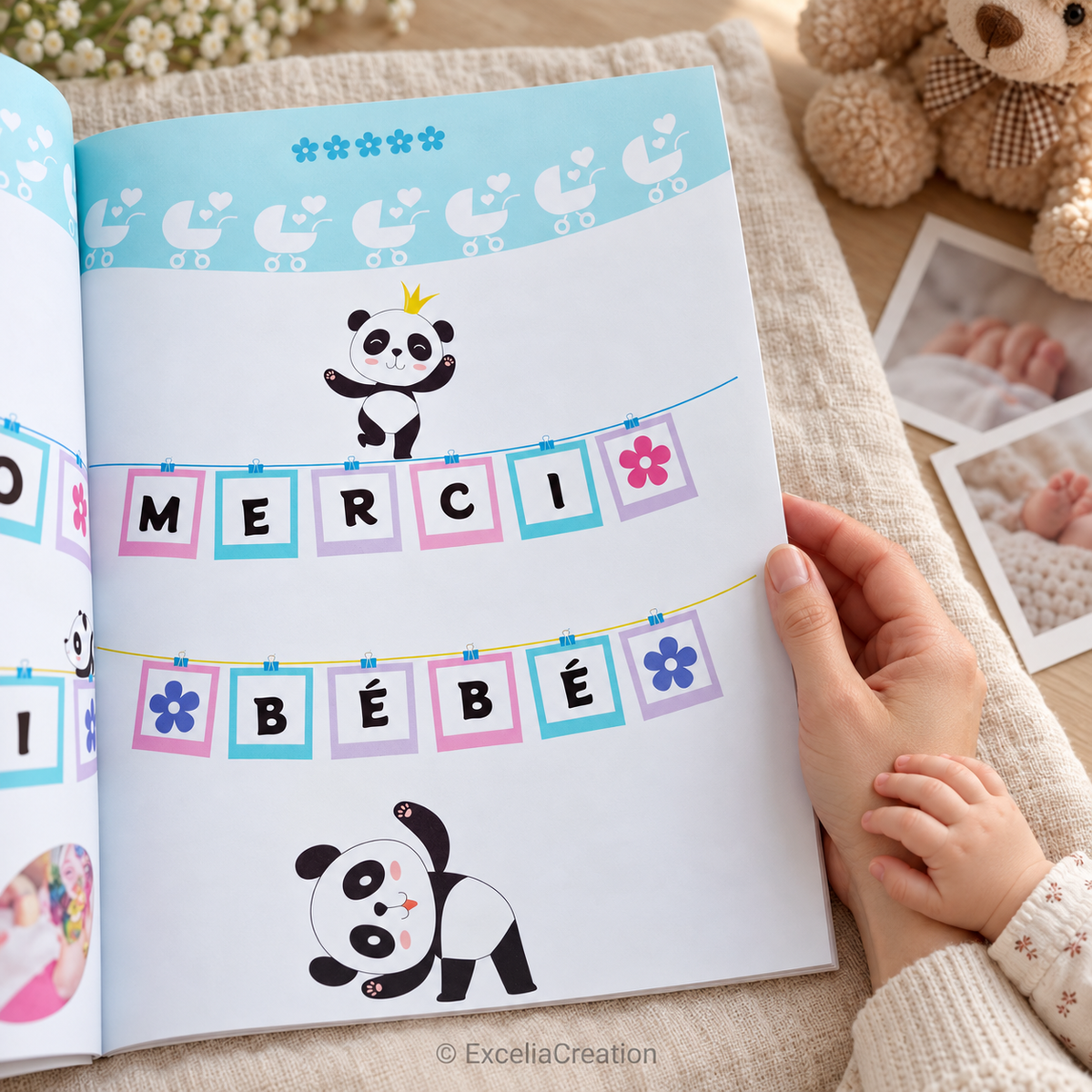 Page Merci bébé avec les mains de maman et bébé