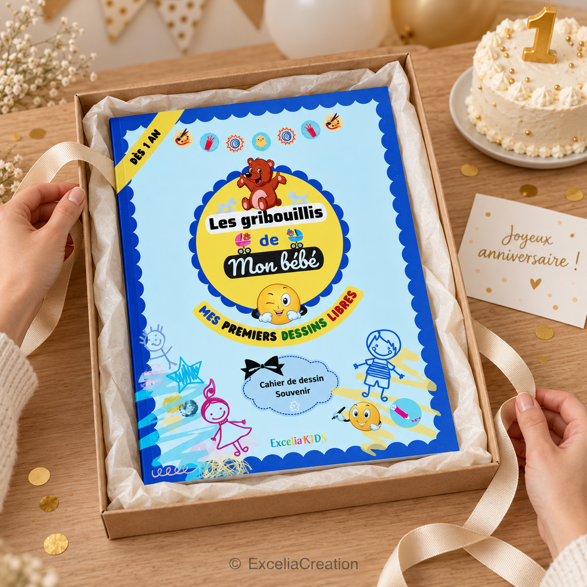 Idée cadeau de premier anniversaire, coffret de mise en scène
