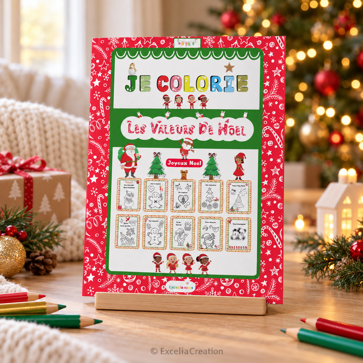 Couverture de Je colorie les valeurs de Noël près du sapin