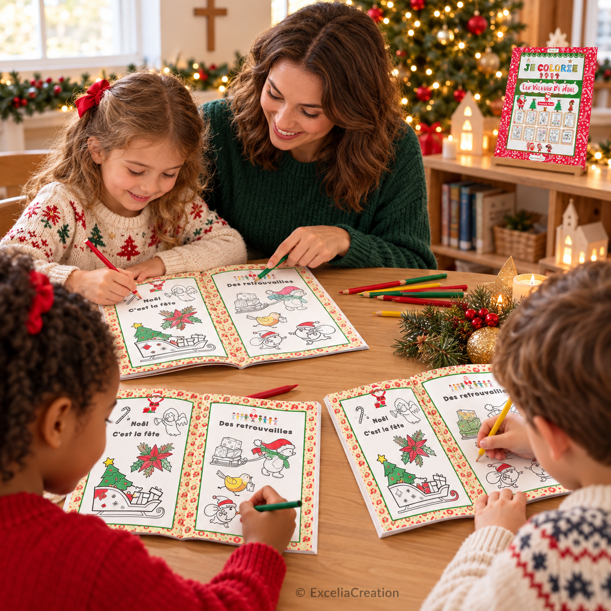 Atelier de coloriage de Noël avec une animatrice