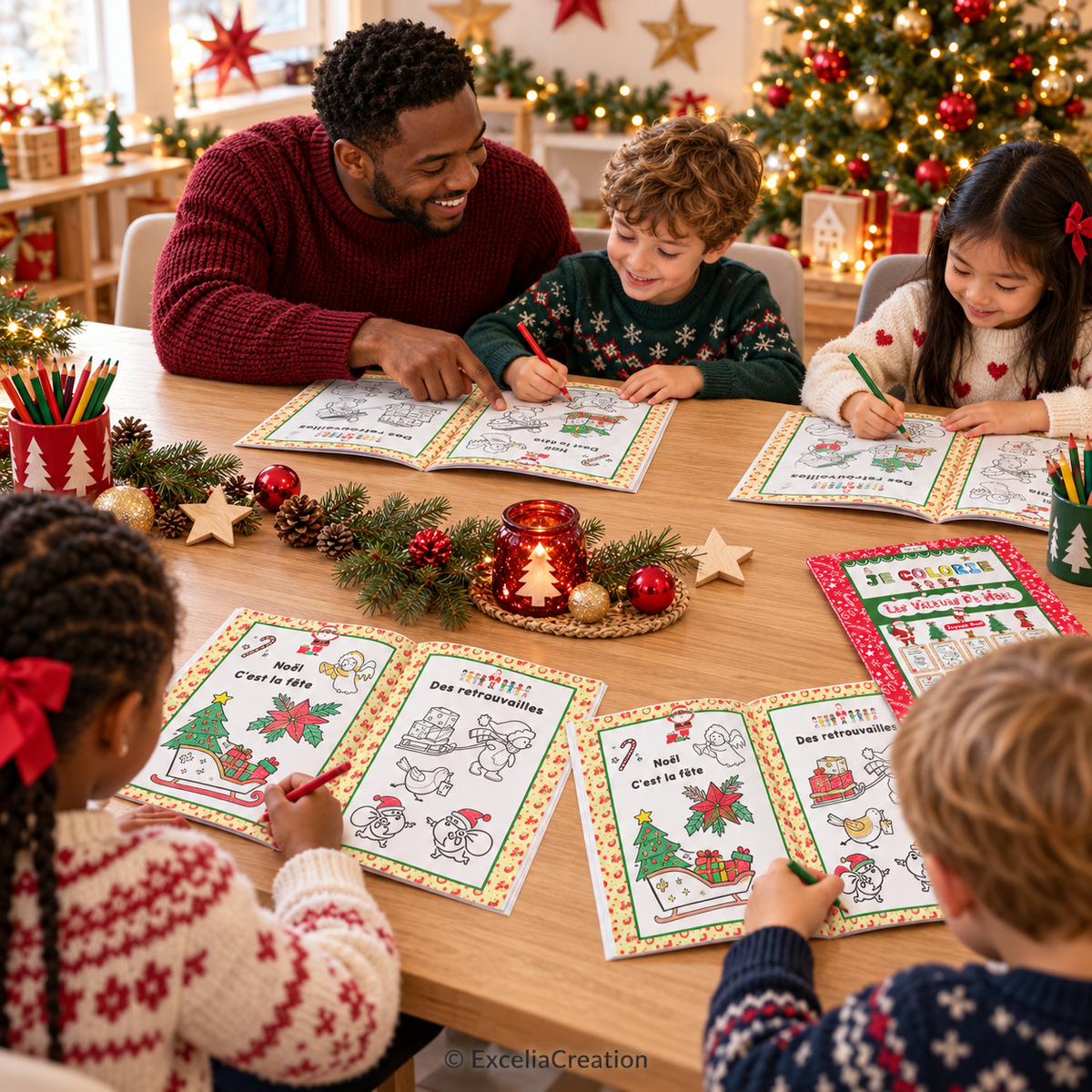 Atelier de Noël en groupe avec un animateur
