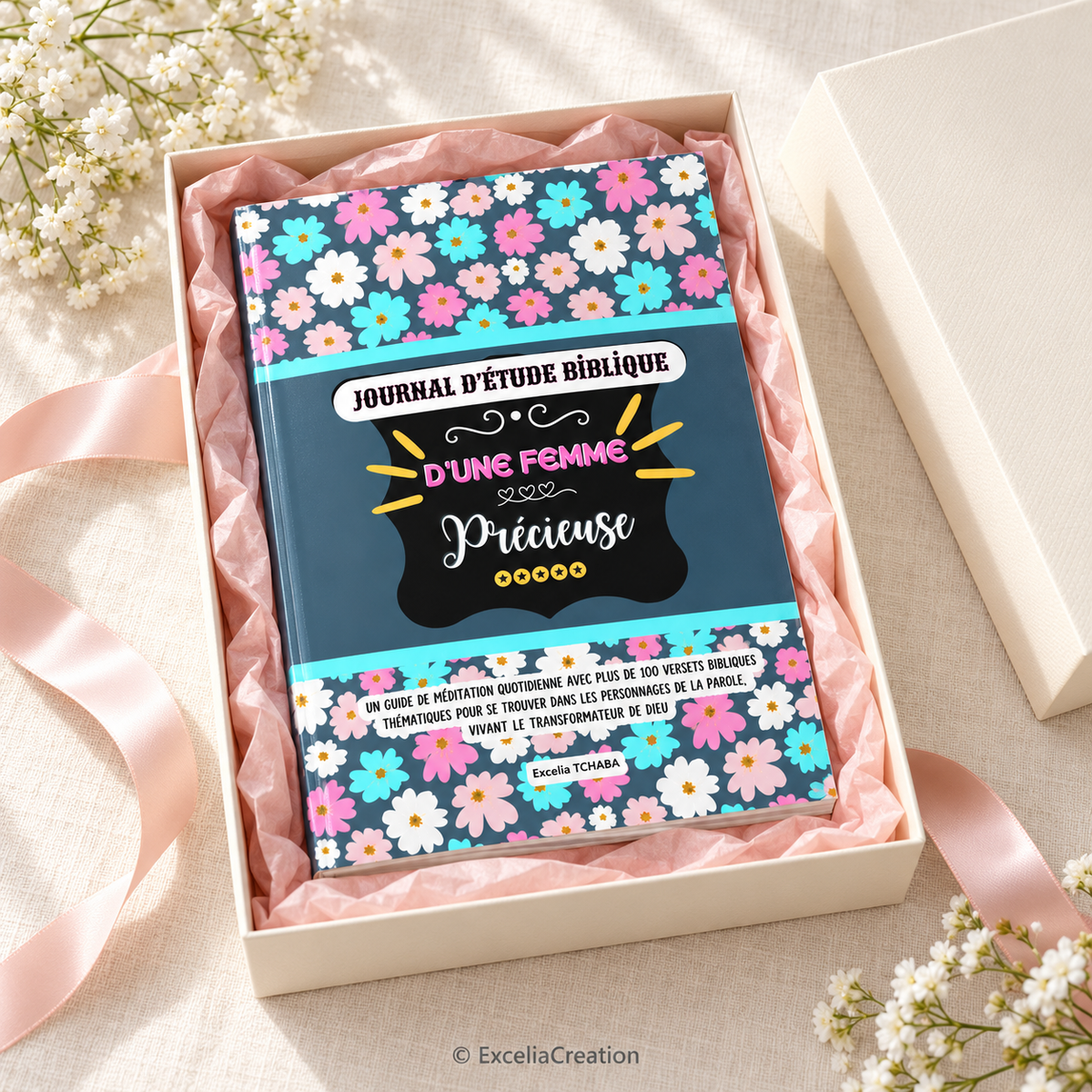 Présentation cadeau du journal dans un coffret ouvert – © ExceliaCreation
