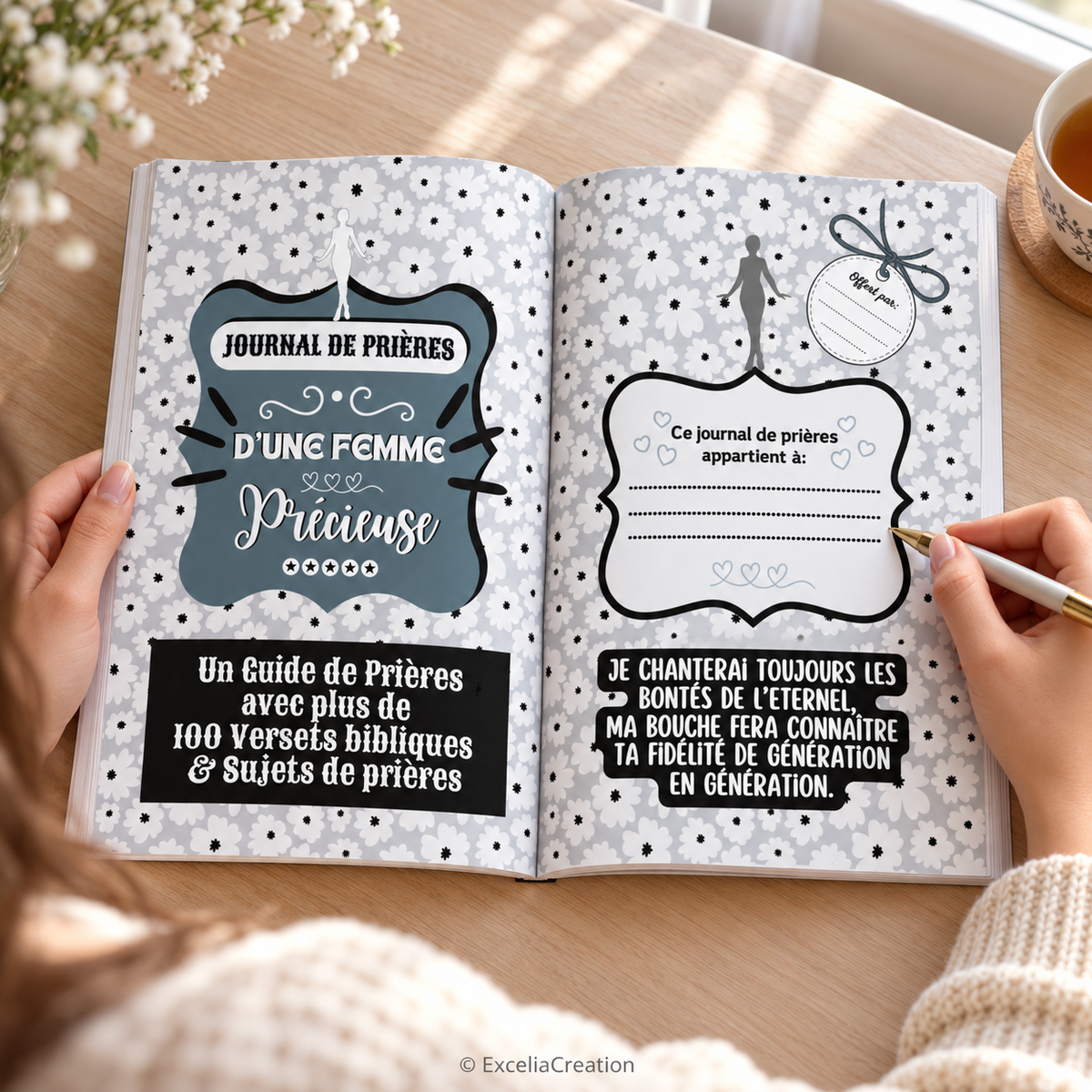 Pages d’introduction et d’appartenance du journal de prières – © ExceliaCreation