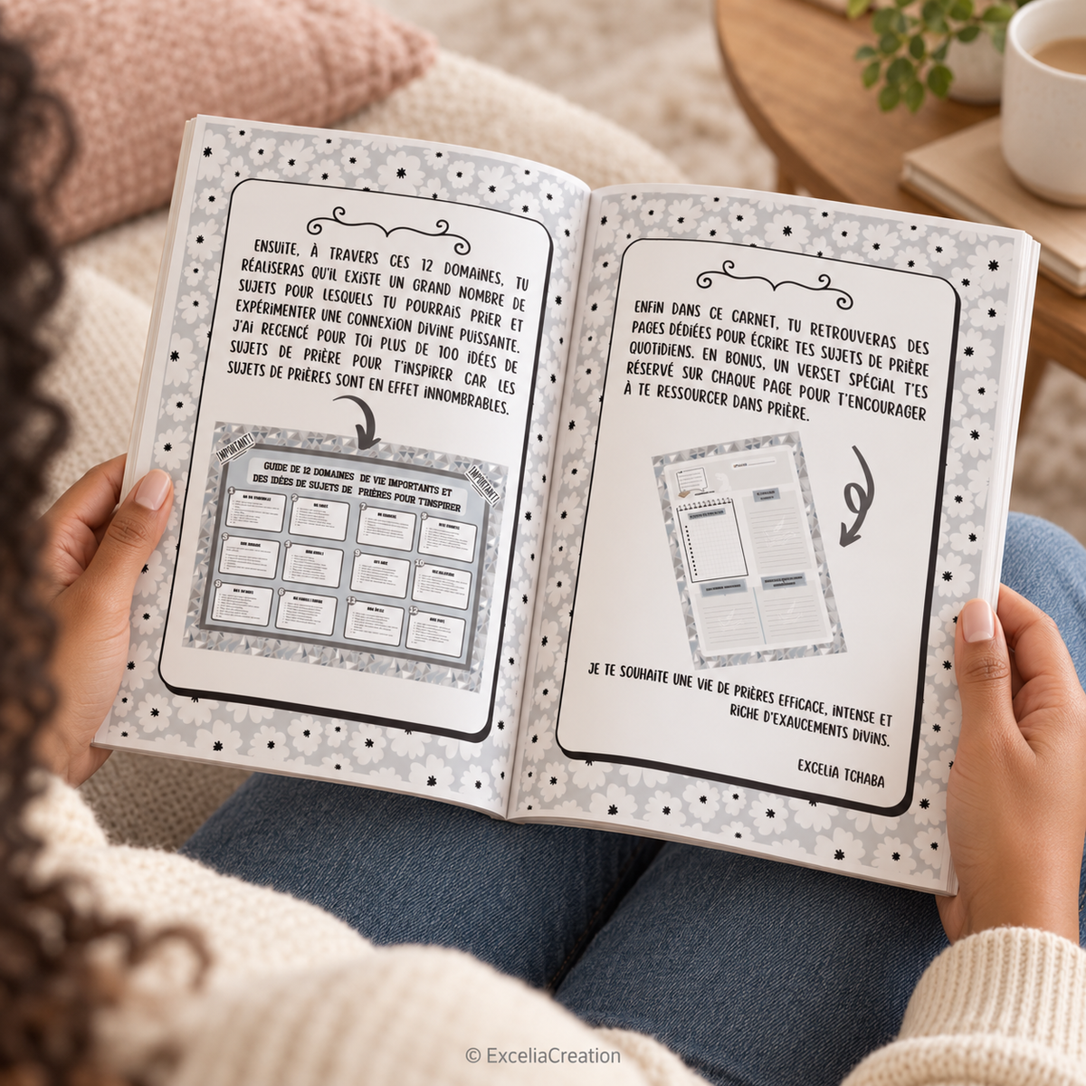 Pages de présentation du guide de prière autour de 12 domaines de vie – © ExceliaCreation