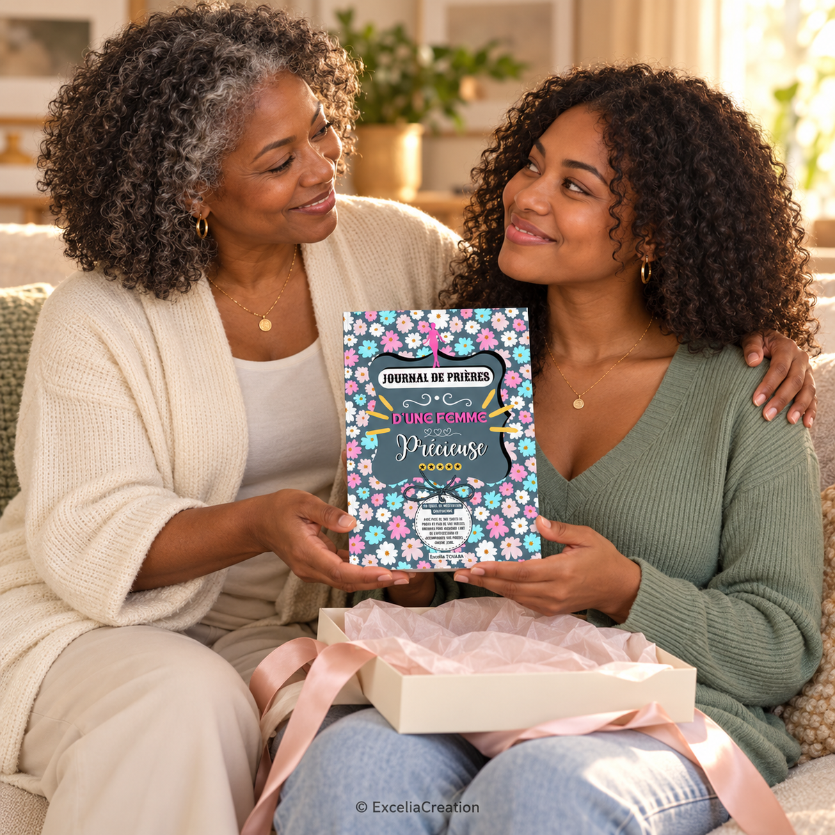 Une mère offre le journal de prières à sa fille adulte – © ExceliaCreation