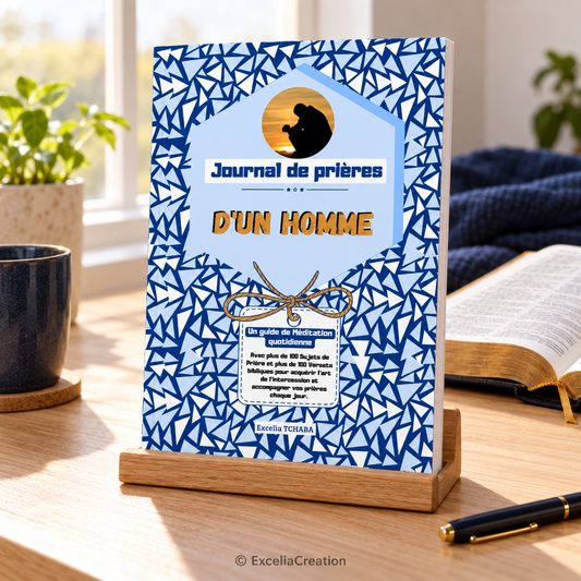 Couverture du journal de prières pour homme près d’une Bible – © ExceliaCreation