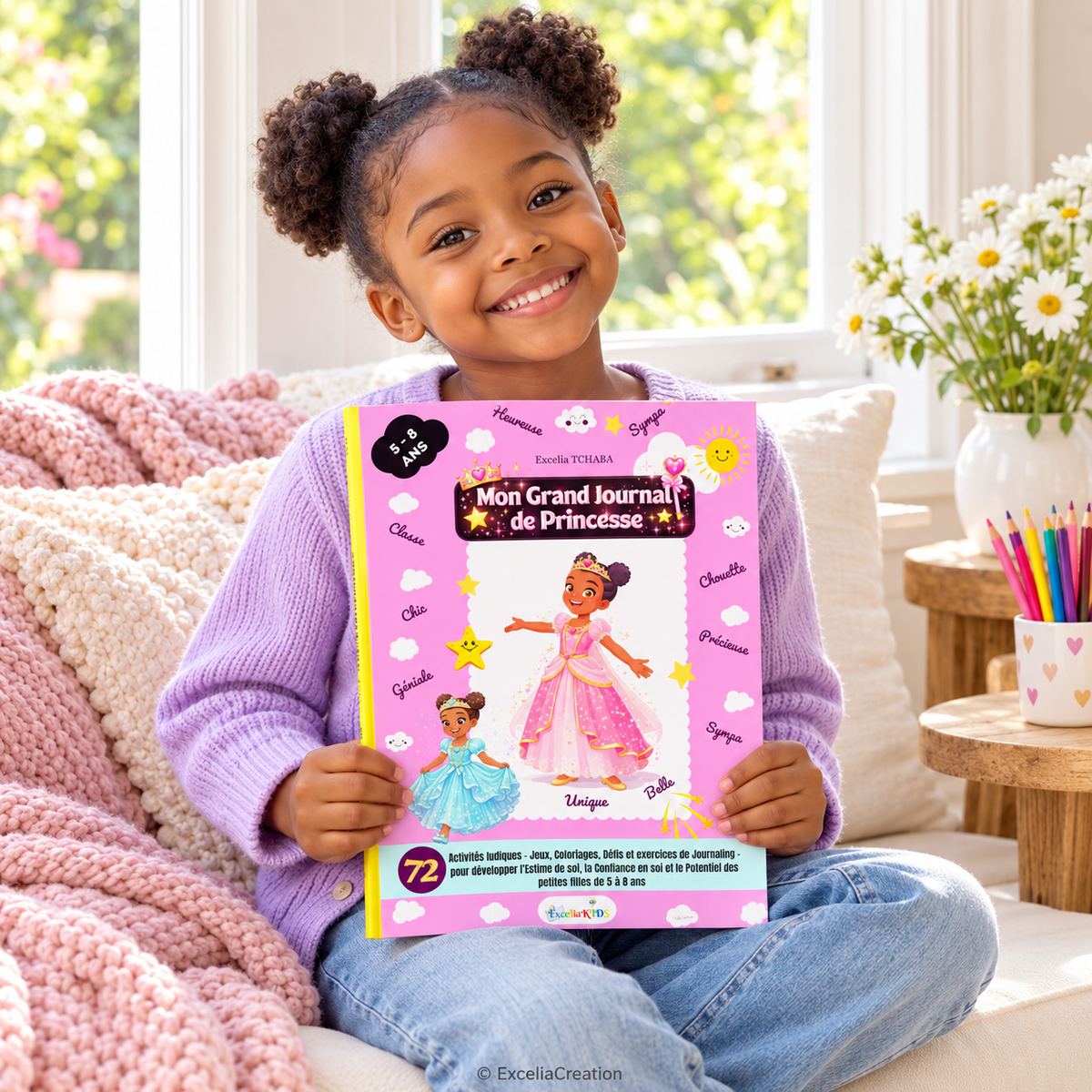 Petite fille présentant son Journal de Princesse