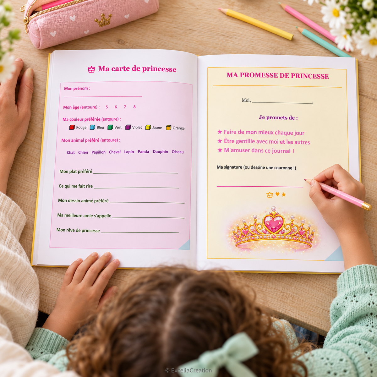 Carte et promesse de princesse en activité mère-fille