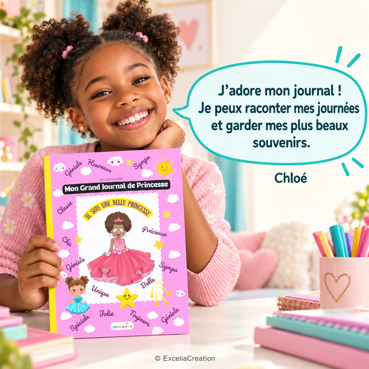 Retour de Chloé sur son journal scolaire, portrait illustré