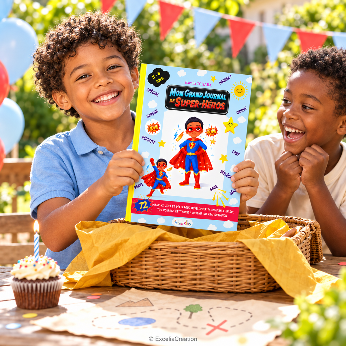 Cadeau d’anniversaire découvert dans un panier au jardin
