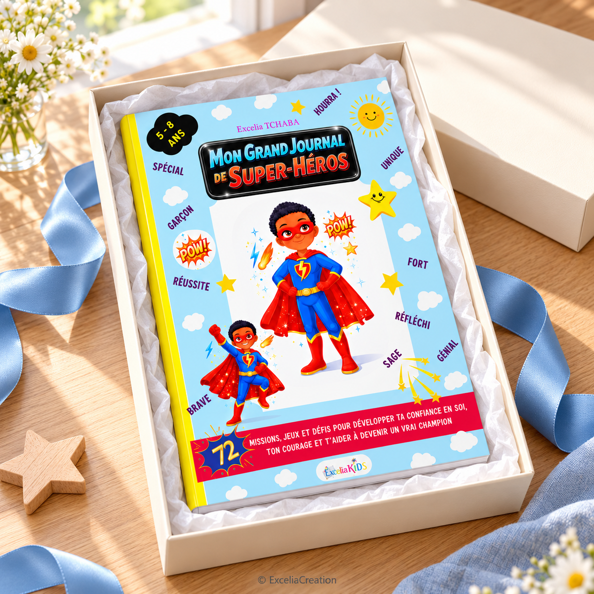 Présentation cadeau du journal dans un coffret crème
