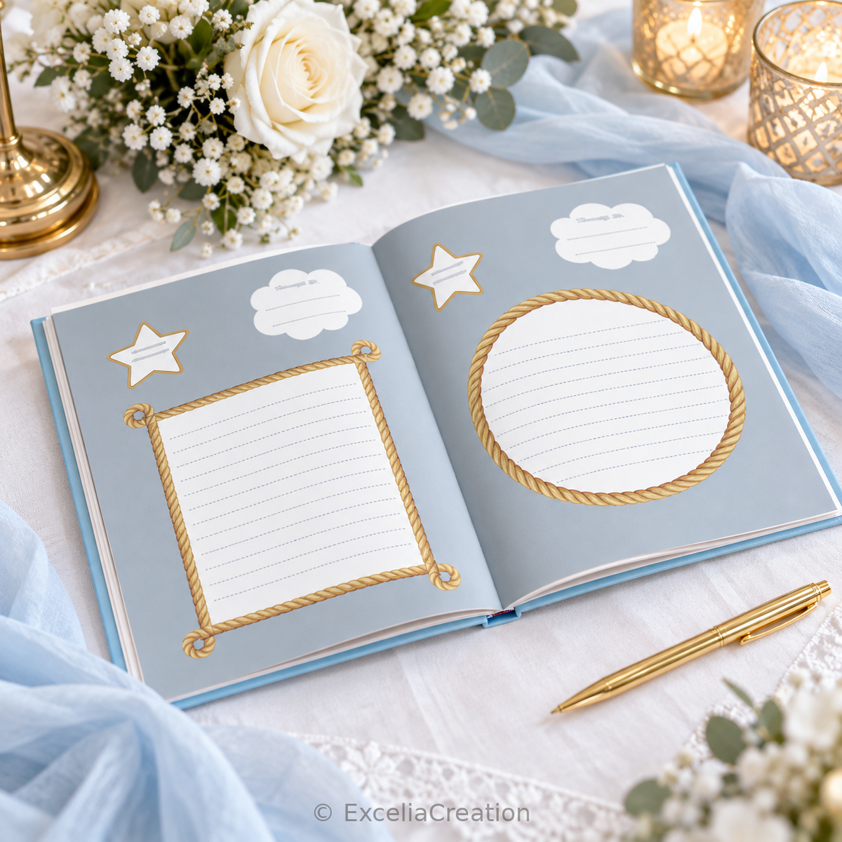 Livre d’or de baptême bleu étoilé — Livre d’or de baptême bleu et or(3)