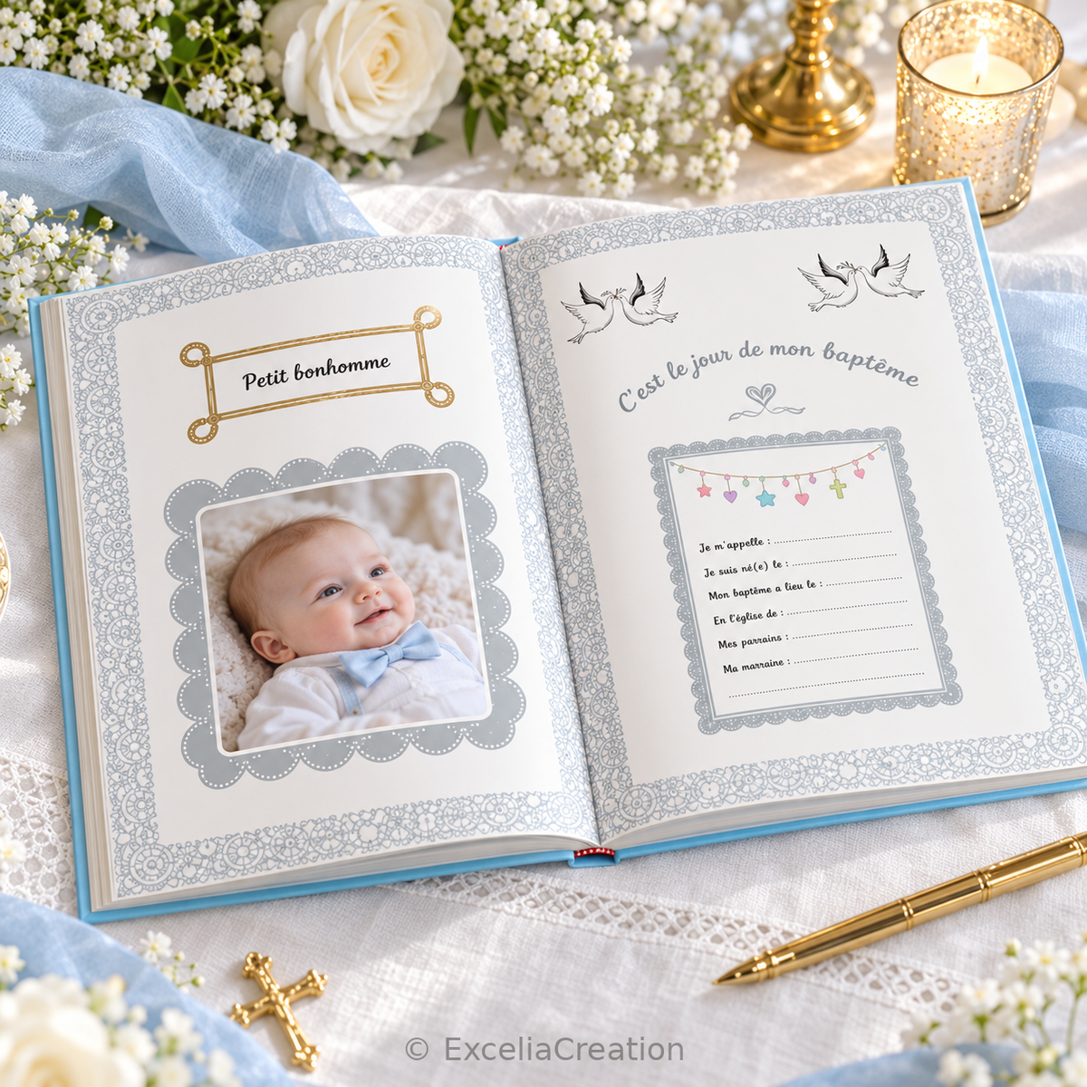 Livre d’or de baptême bleu étoilé — Livre d’or de baptême bleu et or(2)