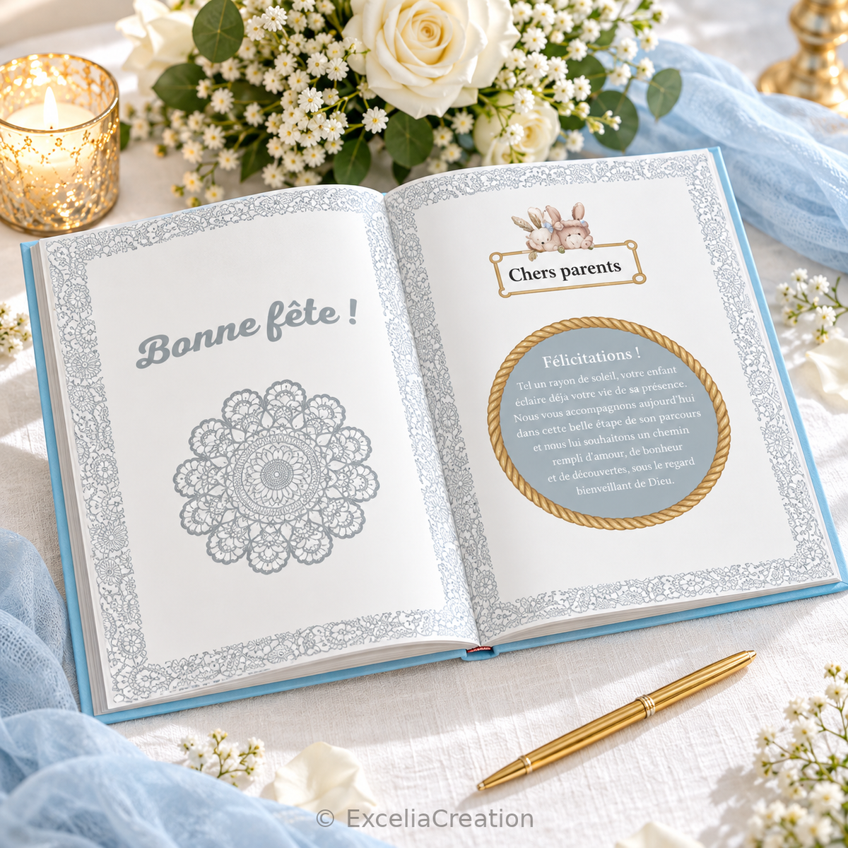 Livre d’or de baptême bleu étoilé — Livre d’or de baptême bleu et or(1)