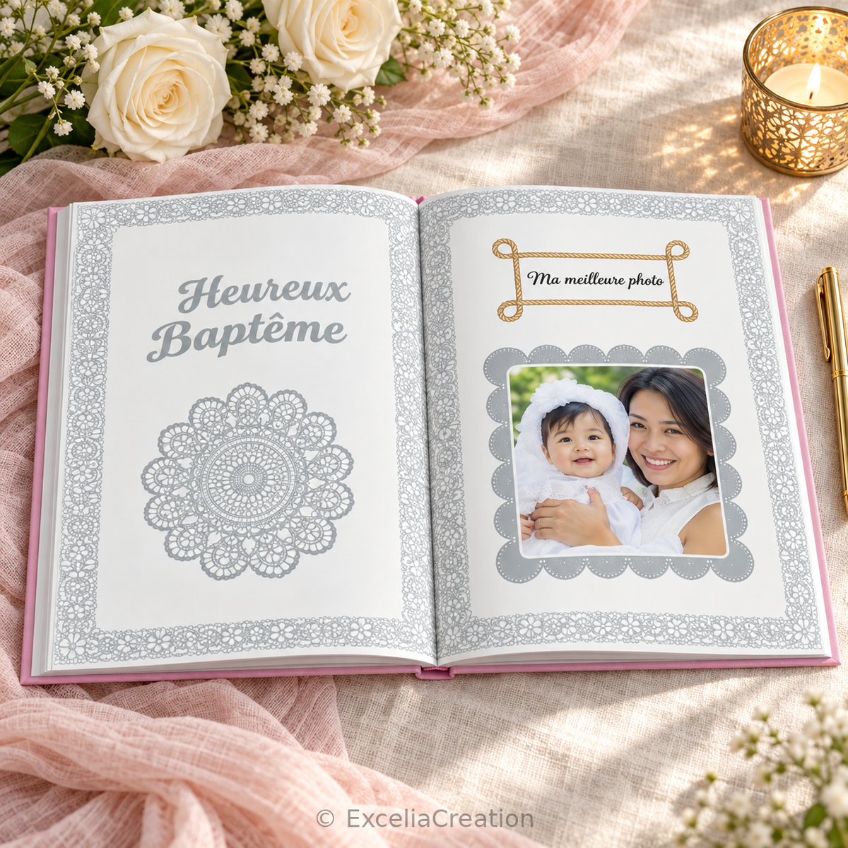 Pages intérieures Heureux Baptême et emplacement pour une photo souvenir