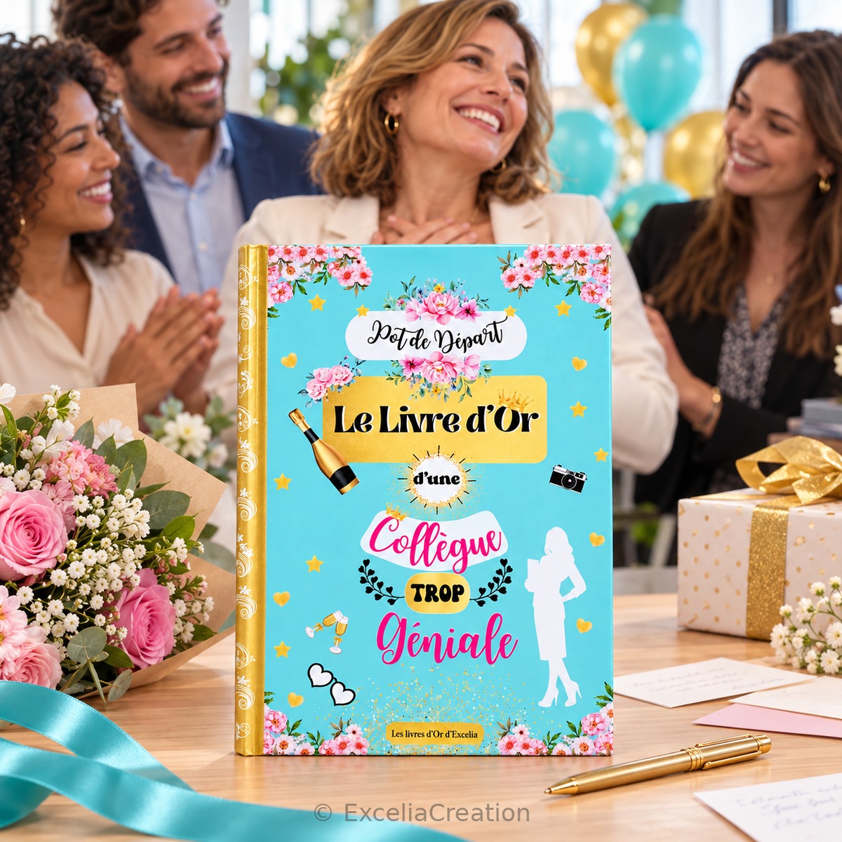 Livre d’or turquoise lors d’un pot de départ entre collègues