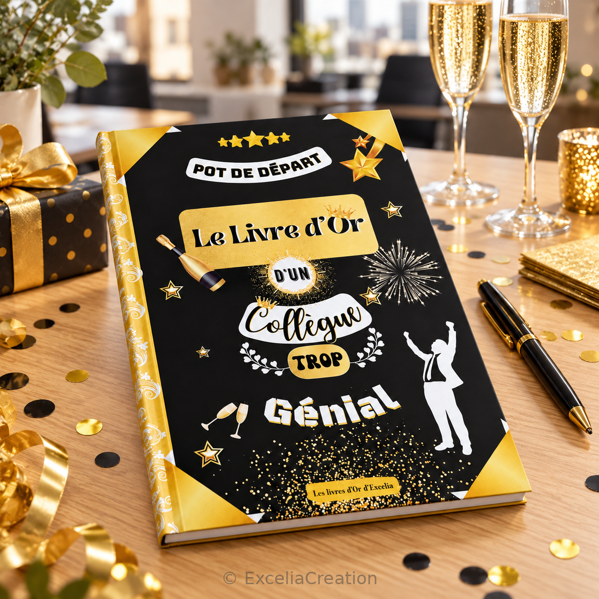 Livre d’or pour collègue sur une table décorée pour un pot de départ