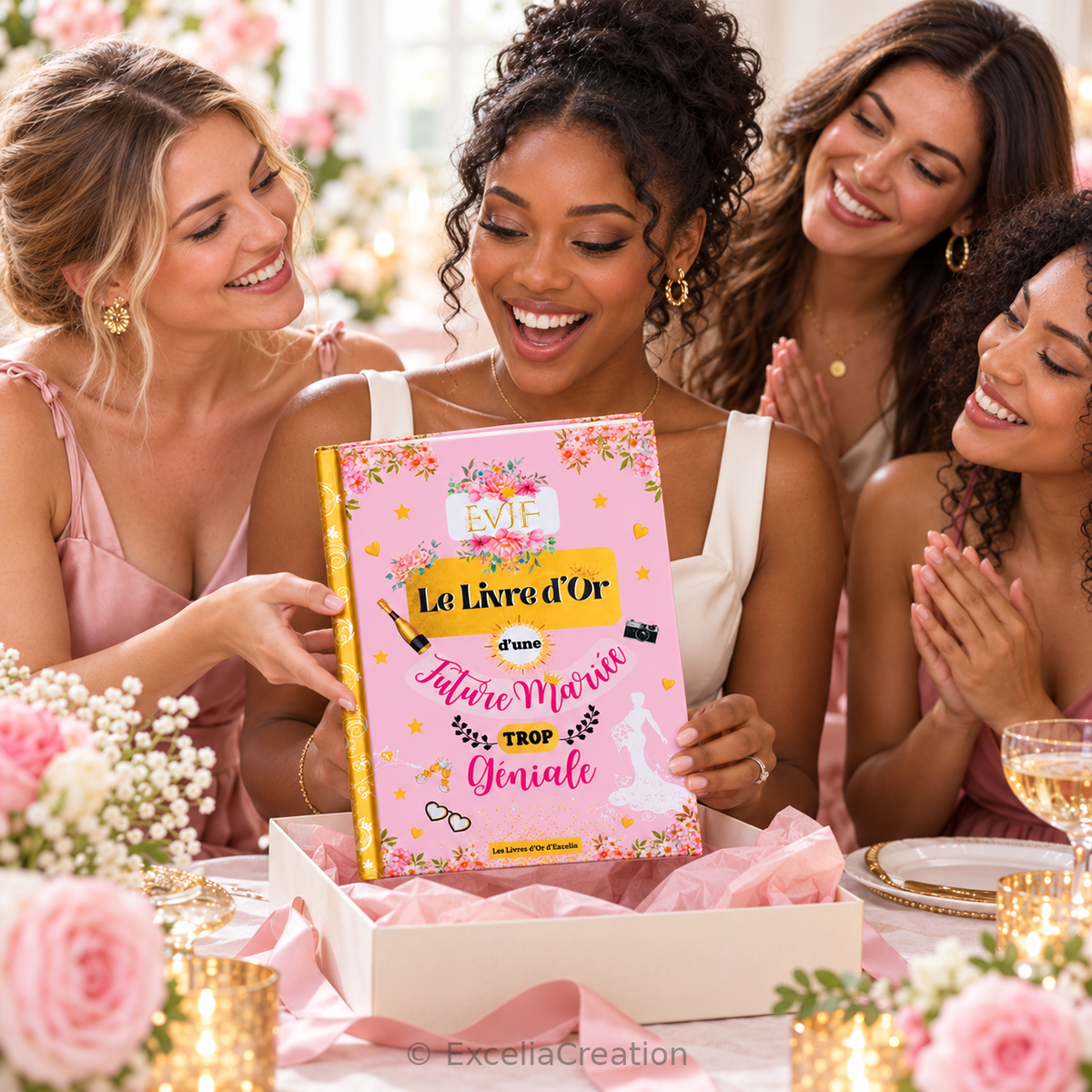 Une future mariée reçoit le livre d’or en cadeau lors de son EVJF
