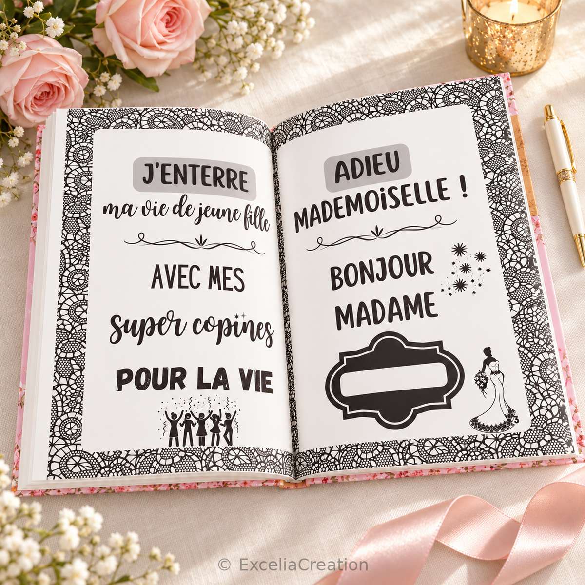 Pages intérieures du livre d’or EVJF : avec mes super copines pour la vie
