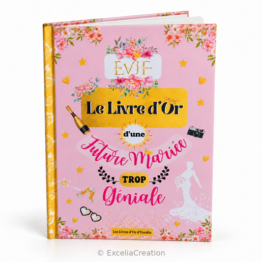 Livre d’or EVJF Future mariée trop géniale, couverture rigide rose floral