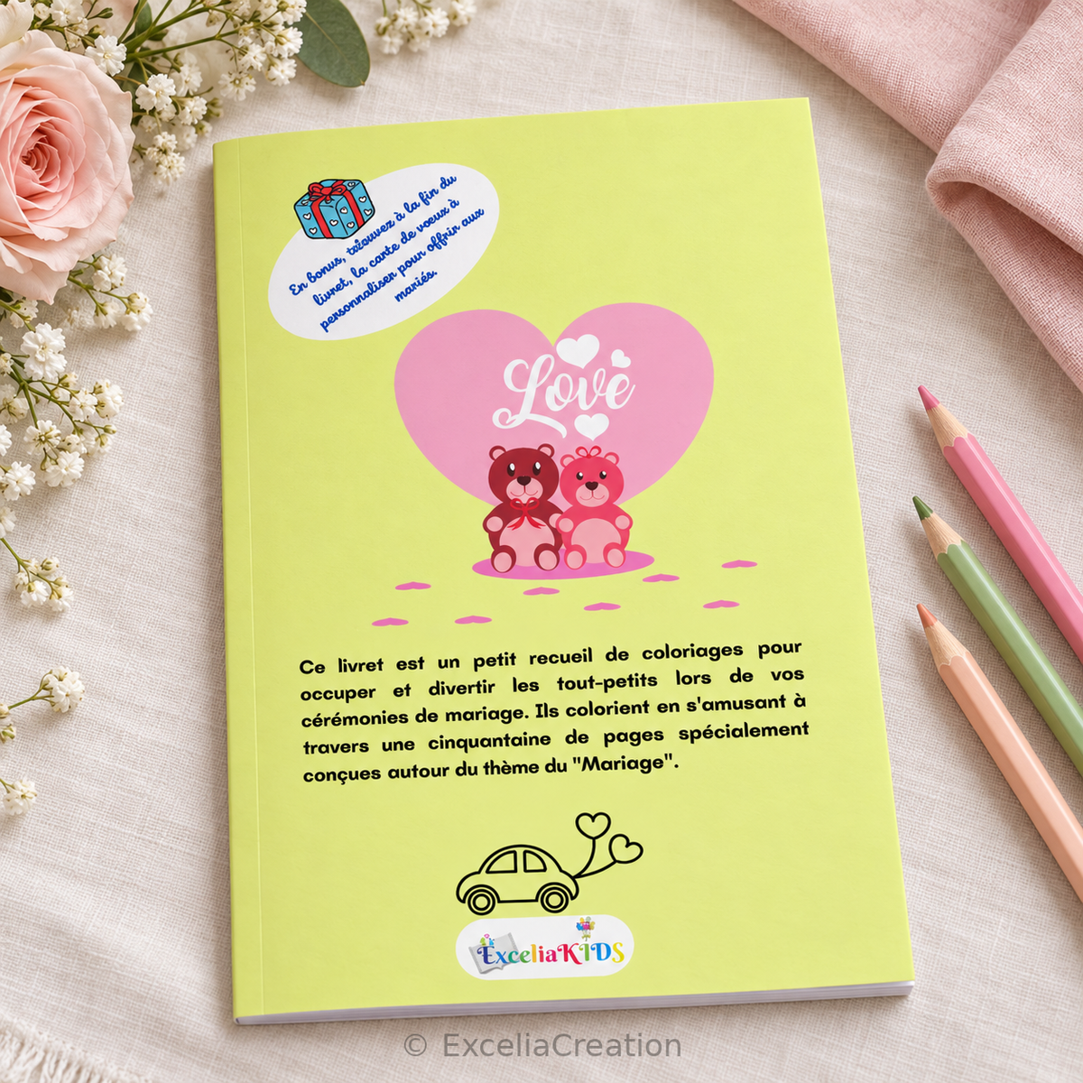 Quatrième de couverture du livret de coloriage mariage