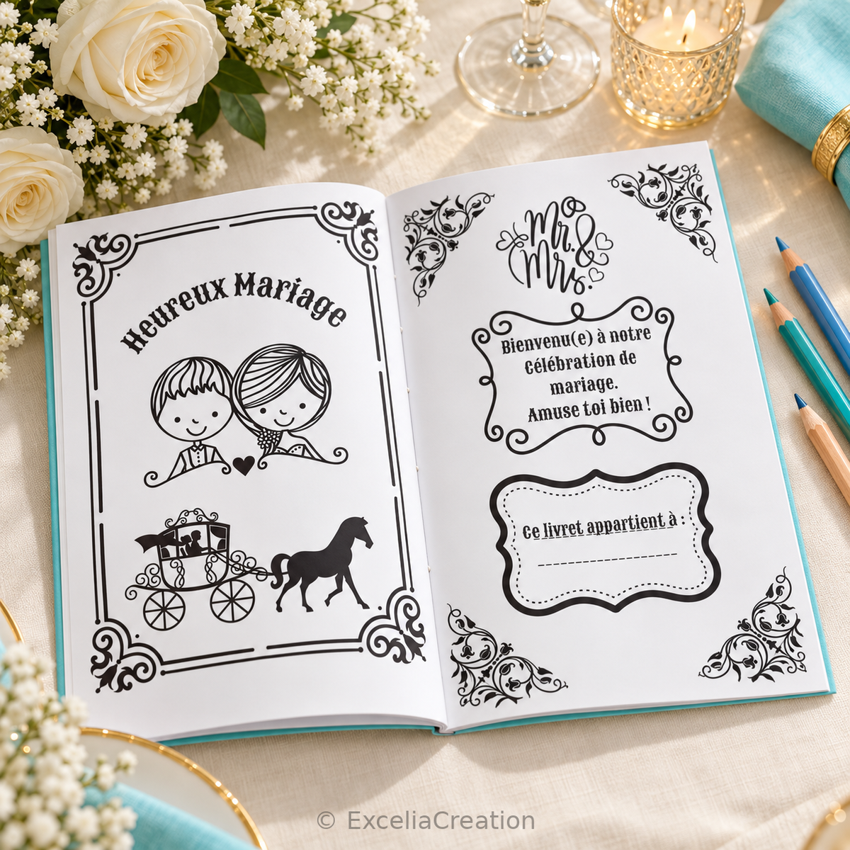 Pages de bienvenue du livret Mariage Royal 6–10 ans ouvert