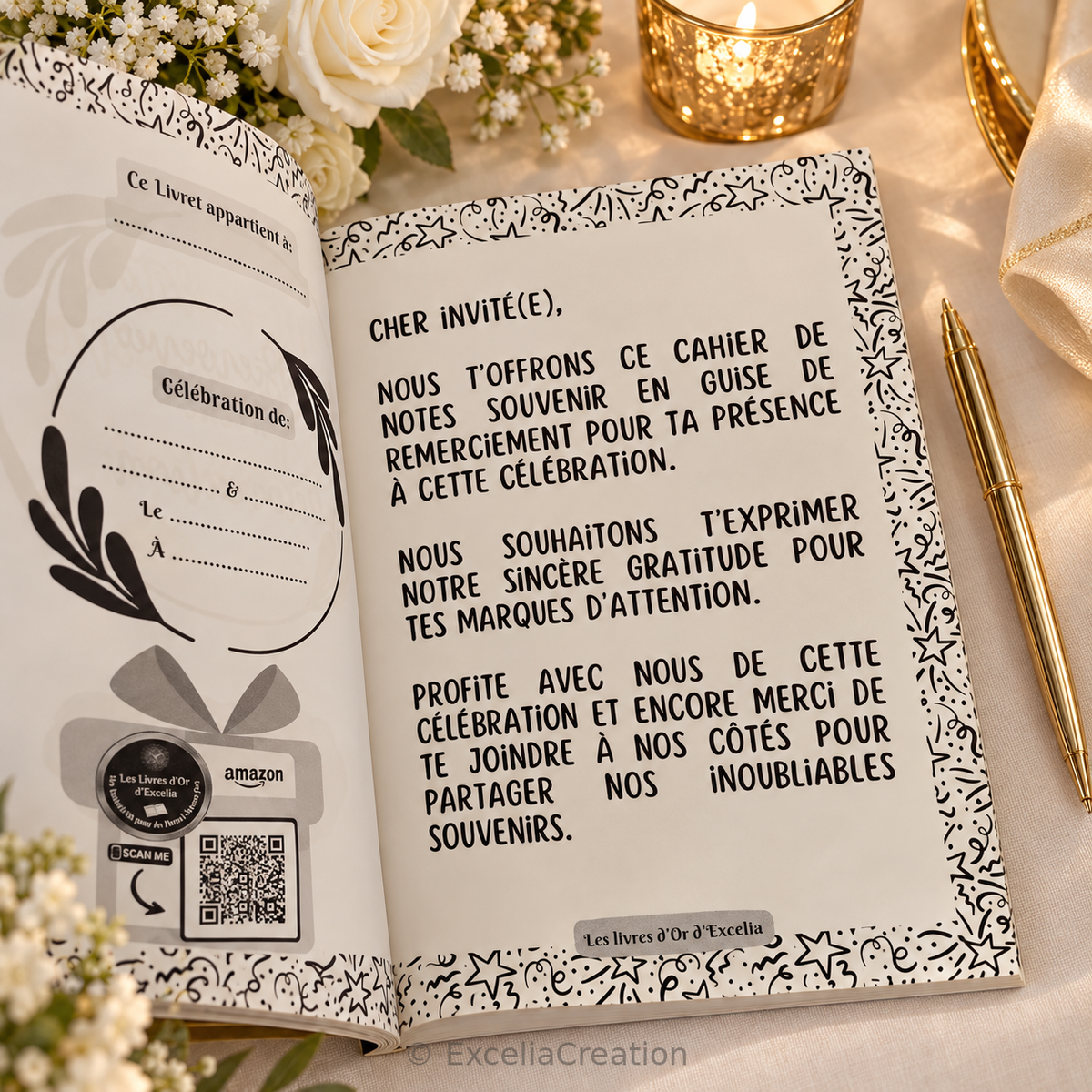 Message de remerciement aux invités et espace à compléter