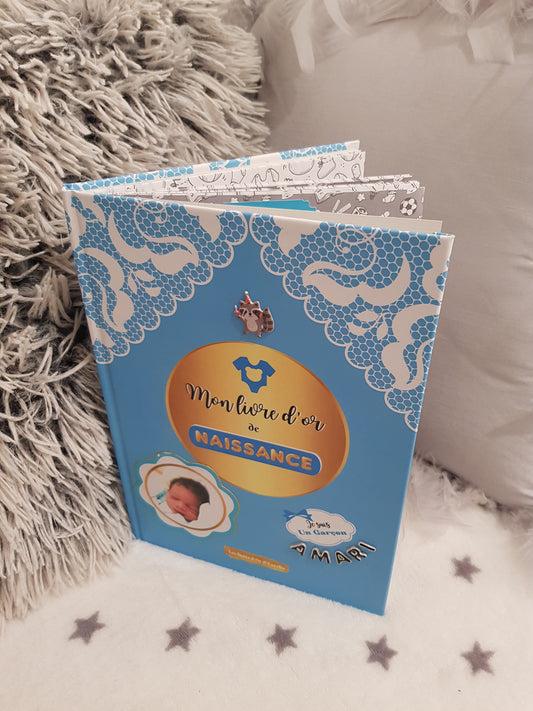 Livre d'Or personnalisé de Naissance pour bébé garçon- Couleur Bleu